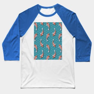 Orange and White Koi Water Pattern Baseball T-Shirt